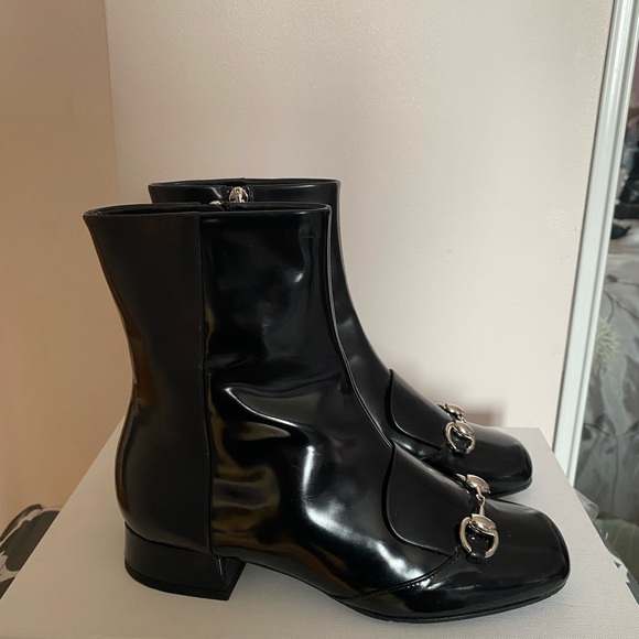 Gucci Patent Leather Horsebit Ankle Boots - Picture 2 of 8